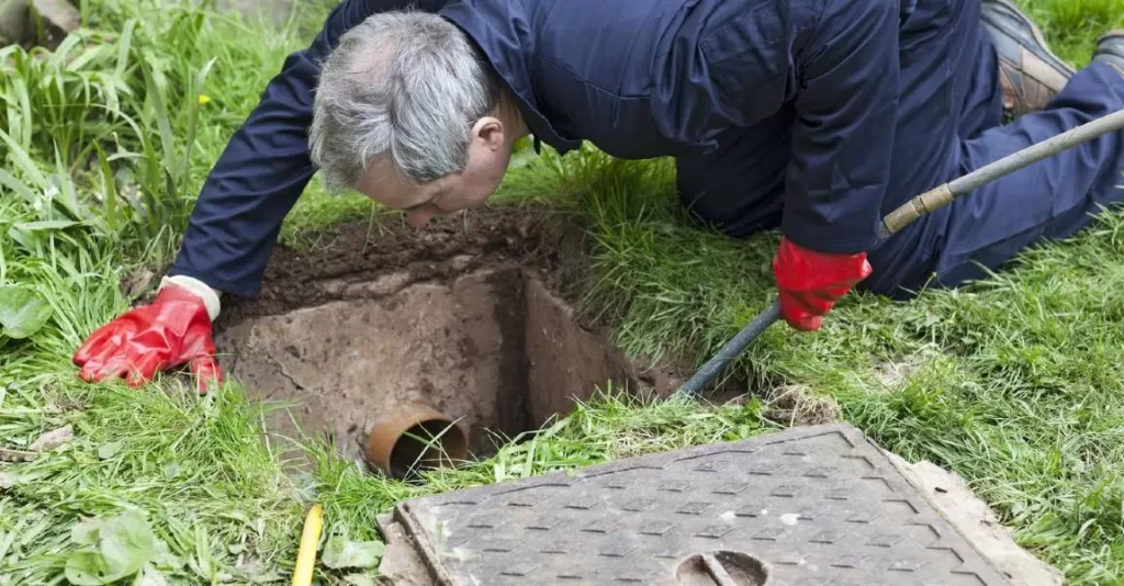 professional plumber clearing roots from drain pipe clog