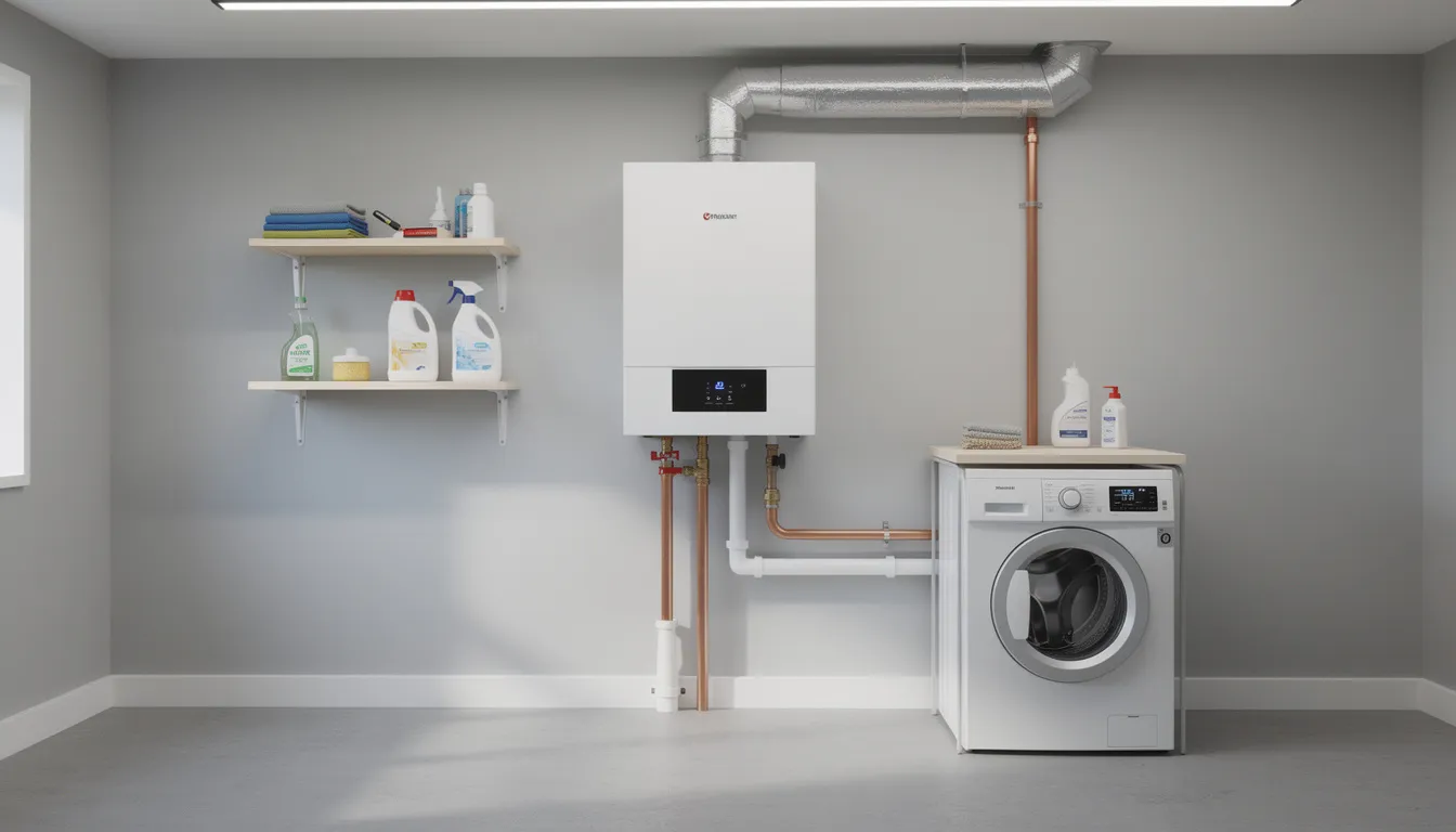 Boiler Repair vs Boiler Replacement: Which Option Saves More Money? 4 Boiler Repair vs Boiler Replacement: Which Option Saves More Money? The image shows a modern high-efficiency condensing boiler installed in a utility room, highlighting its sleek design and energy-efficient features. This new boiler represents a cost-effective solution for heating systems, potentially reducing energy bills and addressing issues associated with older, failing boilers.