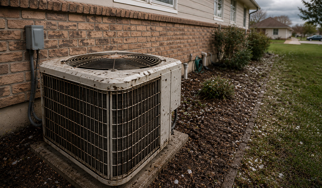 R-410A Refrigerant Phase-Out: What Denver Metro Homeowners and Property Owners Need to Know 2 R-410A Refrigerant Phase-Out: What Denver Metro Homeowners and Property Owners Need to Know Older air conditioning condenser unit with hail damage outside a Denver-area home