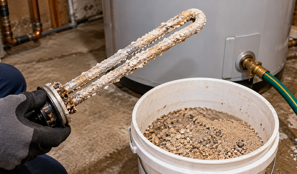 Gas vs. Electric Water Heater: Which Makes Sense for Your Denver-Area Property? 3 Gas vs. Electric Water Heater: Which Makes Sense for Your Denver-Area Property? Water heater element coated in hard water scale next to flushed sediment